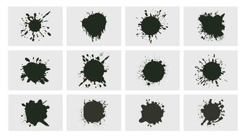 Abstract black ink spot set, Ink drop effect ink splash vector on white background Pro Vector