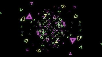 Abstract cluster of numerous white neon triangles floating in an abstract environment on a black. Animation. Computer generated abstract space. photo