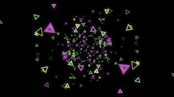 Abstract cluster of numerous white neon triangles floating in an abstract environment on a black. Animation. Computer generated abstract space. photo