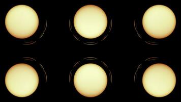Round shaped flashing lights wall on a black background. Design. Abstract cinematic lights bulb spotlights in rows. photo