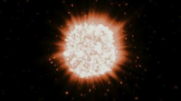 Cosmic explosion with formation of ball. Motion. Bright explosion of cosmic star with formation of planet. Explosion with particle compaction in outer space photo