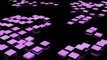 Abstract pink waving surface of small squares isolated on a black background. Design. Blinking and jumping field of squares. photo