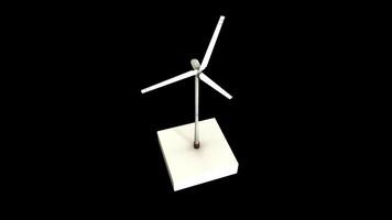 Abstract white windmill turbine with rotating blades isolated on black background, seamless loop. Animation. Wind renewable energy and ecology concept, monochrome. photo