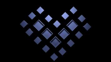 Abstract heart shape created by blue rhombuses. Design. Geometric figure isolated on a black background. photo