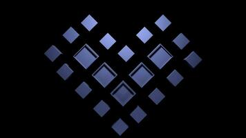 Abstract heart shape created by blue rhombuses. Design. Geometric figure isolated on a black background. photo