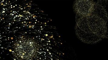 Multicolored bright neon patterns from particles exploding on black background. Animation. Abstract blasts of digital neon fireworks photo
