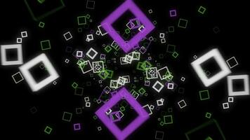 Futuristic background of cubic on black background. Animation. Neon square frames spread out with hypnotic matrix effect on black background photo