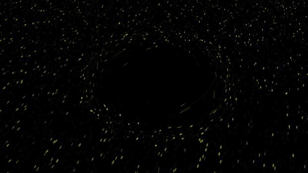 Colored particles move on black background around circle. Animation. Hypnotic effect of transparent obstacle in path of moving particles on black background photo