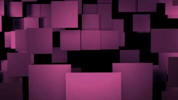 Bright pink abstraction. Design. Neon squares break away from the black background and fly up the screen in 3D format. photo