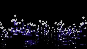 Flying up and down white cubes with blue traces on a black background. Design. Wavy motion of small 3d cubes and blue lines. photo