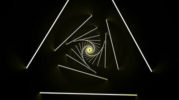 Colorful triangular energy tunnel on a black background, seamless loop. Design. Rotating narrow silhouettes of triangles. photo