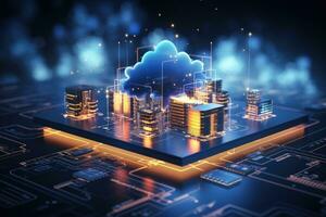 AI generated Digital informational technology web futuristic hologram with cloud computing. Generative AI photo