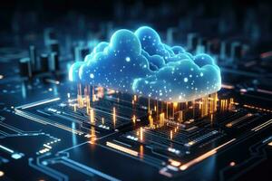 AI generated Digital informational technology web futuristic hologram with cloud computing. Generative AI photo