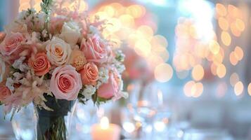 AI generated A wedding venue adorned with delicate roses, creating a romantic and enchanting ambiance photo