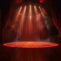 AI generated an empty stage with a red curtain and spotlight, traditional photo