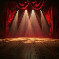 AI generated an empty stage with a red curtain and spotlight, traditional photo