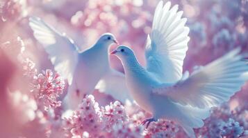 AI generated Celestial elements, doves, and ethereal hues for an Easter card serenity photo