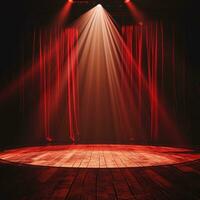 AI generated an empty stage with a red curtain and spotlight, traditional photo