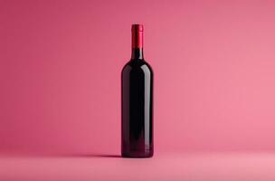 AI generated a wine bottle on a pink background photo