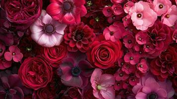 ai generado profundo rojos, rosas, y aterciopelado texturas evocar un sentido de intenso amor foto