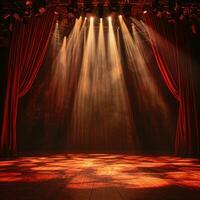 AI generated an empty stage with a red curtain and spotlight, traditional photo
