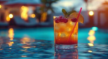 AI generated cocktail shot by poolside on sunday evening photo