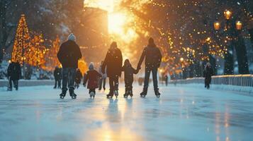 ai generado familia hielo Patinaje, capturar el magia de el temporada en congelado alegría foto