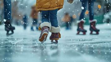 ai generado familia hielo Patinaje, capturar el magia de el temporada en congelado alegría foto