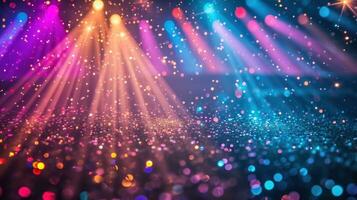 AI generated Dynamic and vibrant disco-themed party with glittering lights, ensuring a night of energetic celebration photo