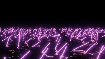 Abstract neon sticks on a wavy surface in the dark. Design. Floating 3D lines in a black abstract endless lake. photo