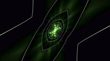 Hypnotic tunnel of cosmic flow. Design. Moving cyber tunnel with glowing center. Oval lines are moving towards shining center of energy hole photo