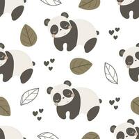 Seamless pattern with cartoon pandas. colorful vector for kids. hand drawing, flat style. baby design for fabric, print, textile