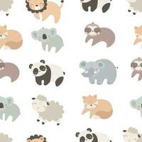 Seamless pattern with cute animals, decor elements. simple flat vector. Hand drawing for children. animal theme. baby design for fabric, textile, wrapper, print. vector