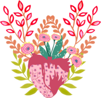 Polish folk art colorful traditional design elements valentine heart, flower, insect, bird, leaves. png