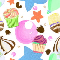 Seamless Pattern candy buttercream cupcake birthday party png