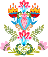 Polish folk art colorful traditional design elements valentine heart, flower, insect, bird, leaves. png