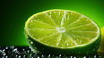 AI generated Lime Citrus Fruits. Close up shot of wet limes. Created with Generative AI photo