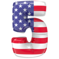 Balloon 5 Number USA Flag Gold 3D Render png