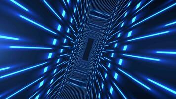abstract futuristische neon tunnel. vliegend door een technologisch tunnel. digitaal achtergrond. tijd kromtrekken portaal, lichtsnelheid hyperspace concept. video