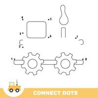 Dot to dot educational game for preschool kids. Connect numbers. Color tractor. Vector