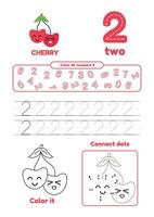 Leisure games for preschool kids on one page. Dot to dot, trace, color and learn number two vector