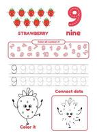 Leisure games for preschool kids on one page. Dot to dot, trace, color and learn number nine vector