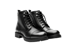 AI generated Sleek Black Leather Boots on a transparent background. png