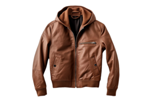 ai generiert braun Leder Jacke Stil auf ein transparent Hintergrund. png