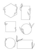 Set of elegant templates with hand drawn botanical elements. Different geometric shaped frames with flowers. Vector illustration