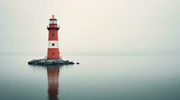 AI generated Lighthouse in a calm foggy sea. Generative AI photo