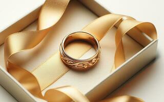 AI generated Wedding rings, diamond rings, ribbons and roses Background showing love on Valentine's Day photo