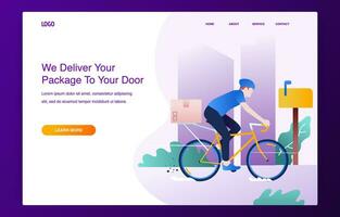 Courier delivers package riding bicycle vector