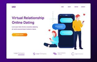 Online dating and chatting on a mobile illustration concept for website or landing page vector