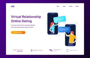 Online dating and chatting on a mobile illustration concept for website or landing page vector